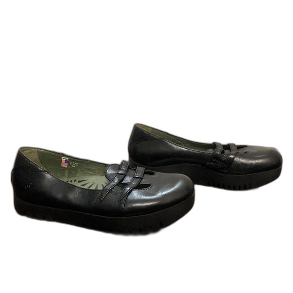 Earth Couture Alena Black Leather Platform Flats Comfort Casual Shoes - Picture 6 of 9